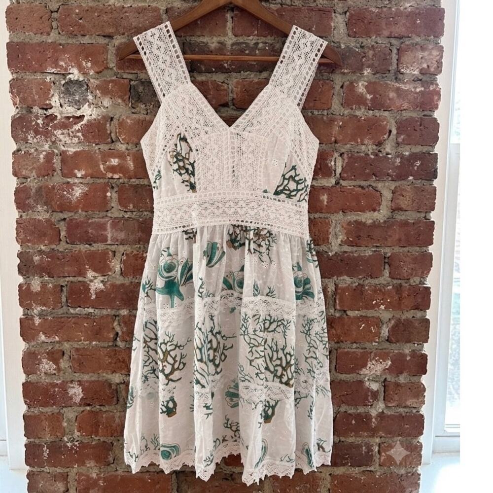 Coastal Cotton Eyelet Coral Reef Lace Tiered Boho Mermaidcore Sundress